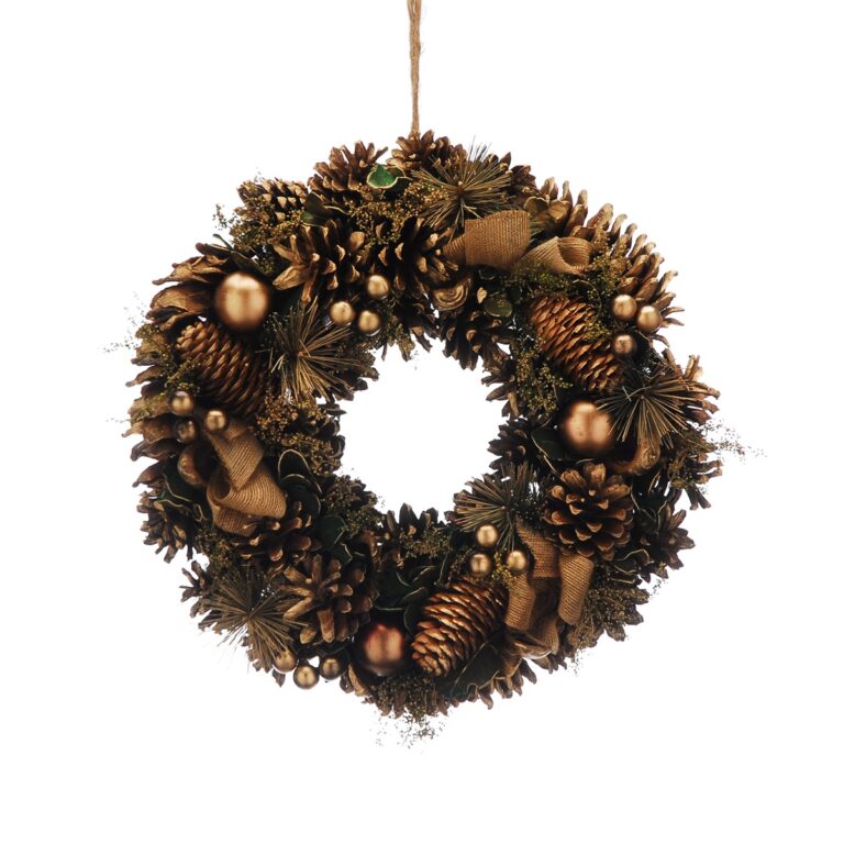 5020244019625 1 Festive 36cm Gold Balls with Berries Hessian Bows Christmas Weath.jpg